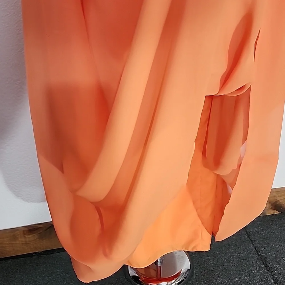Expressions Dress Strapless Chiffon Overlay Maxi Orange Size 8 - Picture 11 of 17